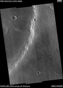 Dust mantle at the SW edge of small caldera on Alba Mons (HiRISE). Alba Dust Mantle.jpg