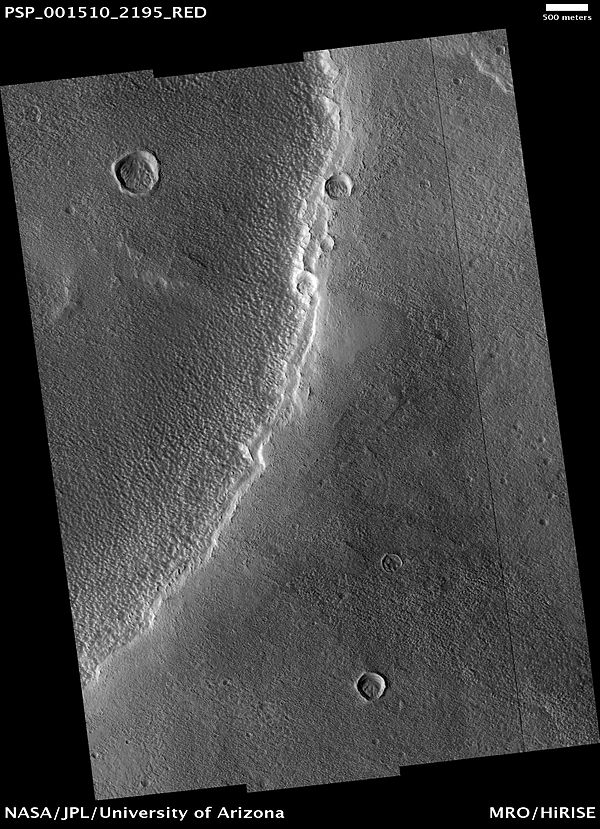 Dust mantle at the SW edge of small caldera on Alba Mons (HiRISE).