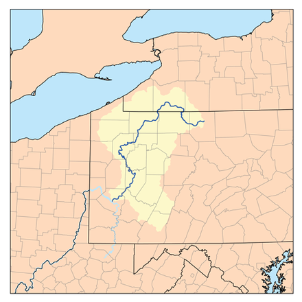 The Allegheny River drainage basin covers parts of New York and Pennsylvania in the United States.