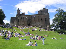 Linlithgow Palace from the public park surrounding it, known as The Peel (August 2005)