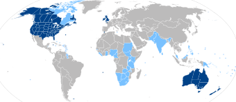   מדינות שלשונן הרשמית הבלעדית היא אנגלית   מדינות שאחת מלשונותיהן הרשמיות היא אנגלית