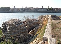 Arles : le Rhône et les vestiges du pont romain.