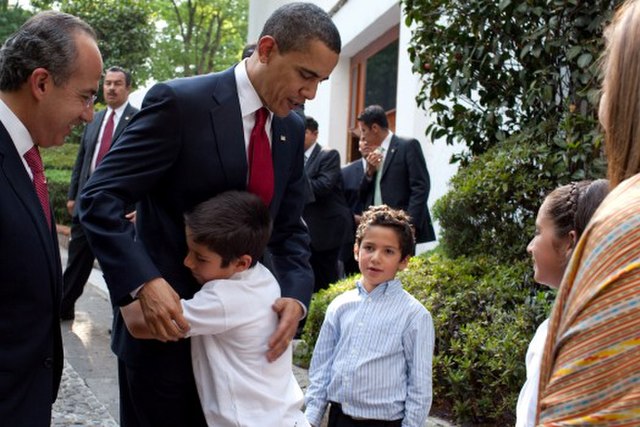United States President Barack Obama with the family of Mexican President Felipe Calderón in Mexico City on 16 April 2009.