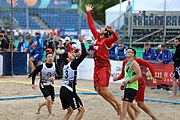 Deutsch: Beachhandball Europameisterschaften 2019 (Beach handball Euro); Tag 3: 4. Juli 2019 – Männer, Hauptrunde Gruppe II, Ungarn-Schweiz 2:0 (26:24, 27:24) English: Beach handball Euro; Day 3: 4 July 2019 – Men Main Round Group II – Hungary-Switzerland 2:0 (26:24, 27:24)