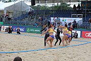 Deutsch: Beachhandball Europameisterschaften 2019 (Beach handball Euro); Tag 3: 4. Juli 2019 – Frauen, Hauptrunde Gruppe II, Deutschland-Spanien 1:2 (18:24, 24:14, 8:9) English: Beach handball Euro; Day 3: 4 July 2019 – Women Main Round Group II – Germany-Spain 1:2 (18:24, 24:14, 8:9)