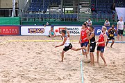 Deutsch: Beachhandball Europameisterschaften 2019 (Beach handball Euro); Tag 2: 3. Juli 2019 – Männer, Vorrunde Gruppe A, Spanien-Norwegen 1:2 (22:26, 28:22, 8:10) English: Beach handball Euro; Day 2: 3 July 2019 – Men Preliminary Round Group A - Spain-Norway 1:2 (22:26, 28:22, 8:10)