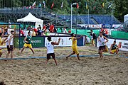 Deutsch: Beachhandball Europameisterschaften 2019 (Beach handball Euro); Tag 1: 2. Juli 2019 – Männer, Vorrunde Gruppe C, Italien-Nordmazedonien 2:1 (12:18, 22:13, 7:6) English: Beach handball Euro; Day 1: 2 July 2019 – Men Preliminary Round Group C – Italy-North Mecedonia 2:1 (12:18, 22:13, 7:6)