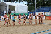 Deutsch: Beachhandball Europameisterschaften 2019 (Beach handball Euro); Tag 2: 3. Juli 2019 – Frauen, Vorrunde Gruppe D, Ukraine-Deutschland 2:0 (23:22, 32:24) English: Beach handball Euro; Day 2: 3 July 2019 – Women Preliminary Round Group D – Ukraine-Germany 2:0 (23:22, 32:24)