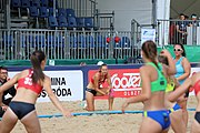 Deutsch: Beachhandball Europameisterschaften 2019 (Beach handball Euro); Tag 2: 3. Juli 2019 – Frauen, Vorrunde Gruppe D, Ukraine-Deutschland 2:0 (23:22, 32:24) English: Beach handball Euro; Day 2: 3 July 2019 – Women Preliminary Round Group D – Ukraine-Germany 2:0 (23:22, 32:24)