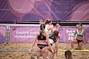 Deutsch: Beachhandball bei den Olympischen Jugendspielen 2018; Tag 6, 12. Oktober 2018; Mädchen, Hauptrundenspiel – Kroatien-Paraguay 2:0 English: Beach handball at the 2018 Summer Youth Olympics at 12 October 2018 – Girls Main Round – Croatia-Paraguay 2:0