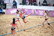 Deutsch: Beachhandball bei den Olympischen Jugendspielen 2018; Tag 6, 12. Oktober 2018; Mädchen, Hauptrundenspiel – Chinese Taipei (Taiwan)-Argentinien 1:2 English: Beach handball at the 2018 Summer Youth Olympics at 12 October 2018 – Girls Main Round – Chinese Taipei (Taiwan)-Argentina 1:2