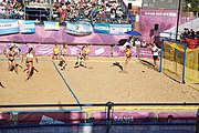 Deutsch: Beachhandball bei den Olympischen Jugendspielen 2018; Tag 3, 9. Oktober 2018; Jungs, Vorrunde, Gruppe B - Argentinien-Hongkong 2:0 English: Beach handball at the 2018 Summer Youth Olympics at 9 October 2018 – Girls Preliminary Round Group B – Argentina-Hing Kong 2:0