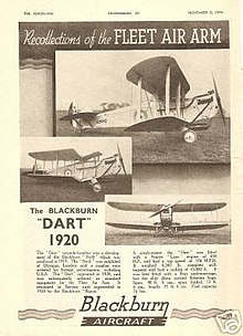 Blackburn company advertisement announcing the Blackburn Dart (note the erroneous 1920 date)