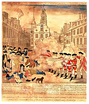 The Boston Massacre took place on State Street (then "King Street") in front of the Old State House; the site is marked by a cobblestone circle in the square