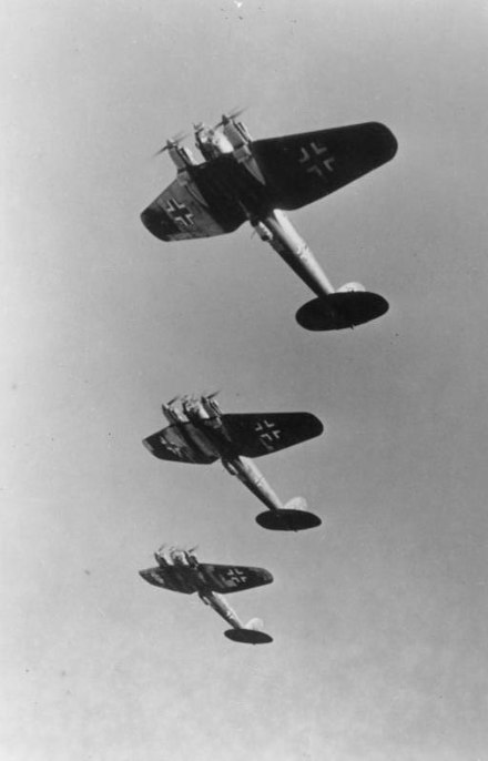A formation of Heinkel He 111 medium bombers, the most numerous German bomber of the Battle of Britain