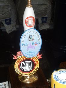 Pump clip for the Champion Beer of Britain winner in 2004, Kelham Island Pale Rider CBOB clip.jpg