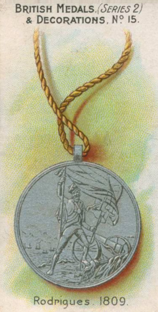 <span class="mw-page-title-main">Medal for capture of Rodrigues, Isle of Bourbon and Isle of France</span> East India Company medal for capture of French Indian Ocean islands, 1809-10