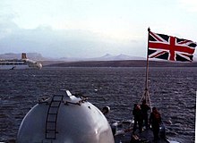 HMS Cardiff anchored outside Port Stanley at the end of hostilities in 1982 Cardiff anchored outside Port Stanley.JPG