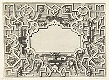 Ornament print, 1550s, Hans Vredeman de Vries Cartouche omgeven door moresken.jpg