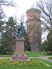 Old water tower with Bartholdi monument