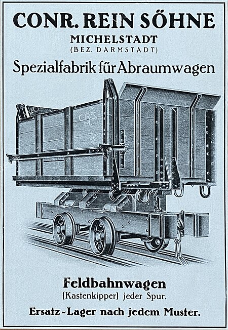 Conr. Rein Söhne Michelstadt (Bez. Darmstadt) Spezialfabrik für Abraumwagen, 1919