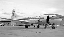 Un Convair CV-600 de Mandala en 1970. On aperçoit encore le S, logo de Seulawah Air Services, sur la dérive de l'appareil.