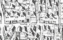 St Swithin's Church and London Stone as shown on the "Copperplate" map of c.1553-59 Copperplate map London Stone.jpg