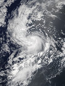 Satellitbild av den tropiska stormen Daniel med högsta intensitet den 24 juni