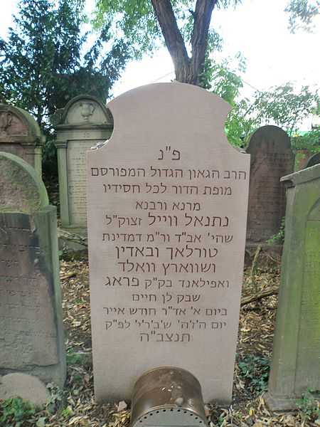 File:Die Vorderseite des Grabsteines auf dem Grab Rabbi Nathanael Weil, 2013.JPG