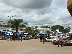 Downtown Kabwe, looking down Freedom Way, with the Big Tree National Monument in the distance