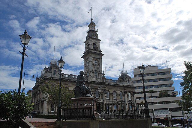 Dunedin Municipal Chambers and Civic Centre. The Municipal Chambers (left) serve as the city's official town hall; council offices are largely contain