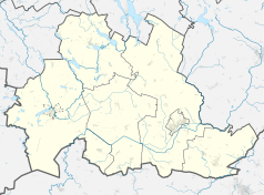 Mapa konturowa powiatu działdowskiego, blisko centrum u góry znajduje się punkt z opisem „Myślęta”