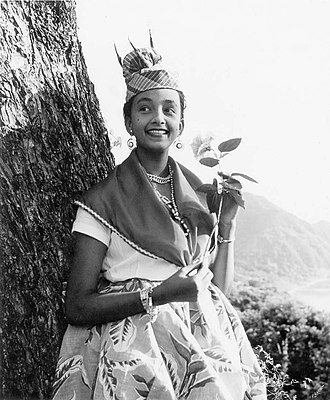 Edith Bellot, in the national dress of Dominica, 1961 Edith Bellot, Dominica (cropped).jpg