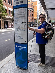 Edward Street Stop 144 bus stop blade ID Braille and tactile numbers trial Edward St Brisbane P1010723.jpg