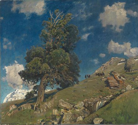 Limba na obrazie „Monte Rosa und Arven” Eugena Brachta, 1919