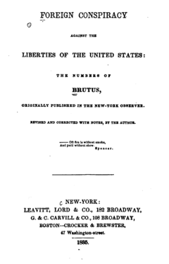 Cover of Foreign Conspiracy Against the Liberties of the United States by Samuel F.B. Morse, 1835 edition