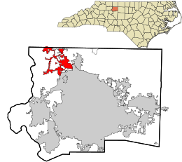 Forsyth County North Carolina incorporated and unincorporated areas Tobaccoville highlighted.svg