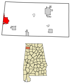 Location of Red Bay in Franklin County, Alabama.