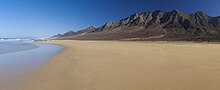 Fuerteventura, Canary Islands,  wide and empty  Cofete beach on Jandia Peninsula, panorama