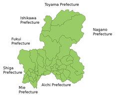 Карта прэфектуры Гіфу