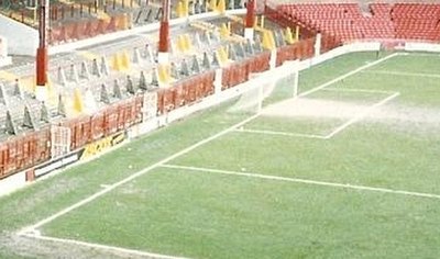 The goal line at the Stretford End of Old Trafford in Manchester (1992)