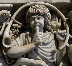 Horn player on the Ludovisi sarcophagus (3rd century)