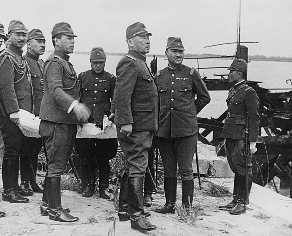 General Sugiyama inspecting Japanese landing sites in Shanghai, 1938