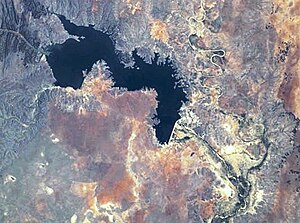 Satellitenbild des Stausees mit dem Zusammenfluss von Shingwedzi und Rio dos Elefantes
