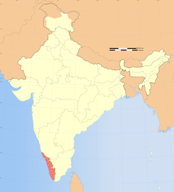 भारतको नक्शामा केरल राज्य रातो भागको अवस्थिति