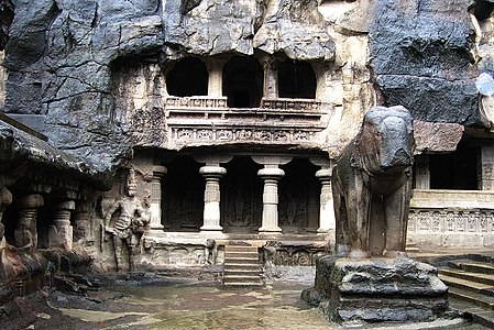 Intricately carved Ellora cave temple