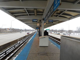 Irving Park station (CTA Blue Line) Chicago Blue Line station between lanes in the Kennedy Expressway in Irving Park