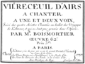 English: Joseph Bodin de Boismortier - Les Voyages de l'Amour - VIIe Recueil d'airs à chanter - title page, Paris 1737
