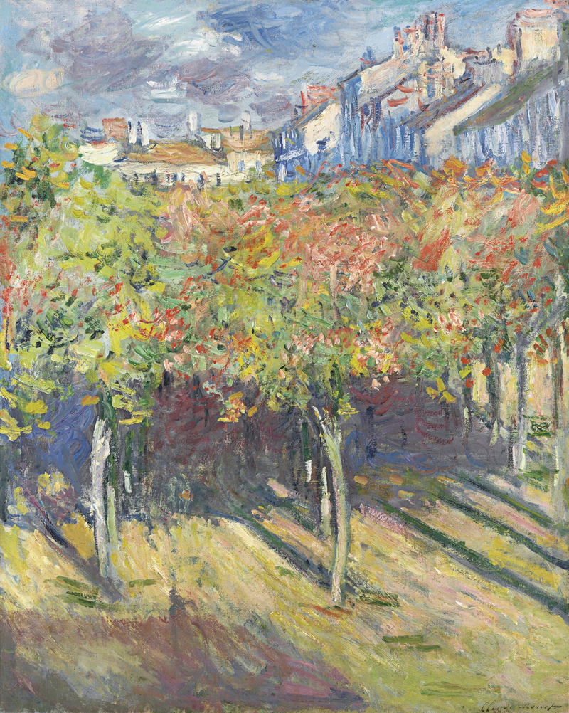 Les Tilleuls à Poissy, tableau peint par Claude Monet en 1882.  (définition réelle 2 214 × 2 774)