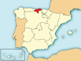 แผนที่ประเทศสเปนแสดงที่ตั้งแคว้นกันตาเบรีย